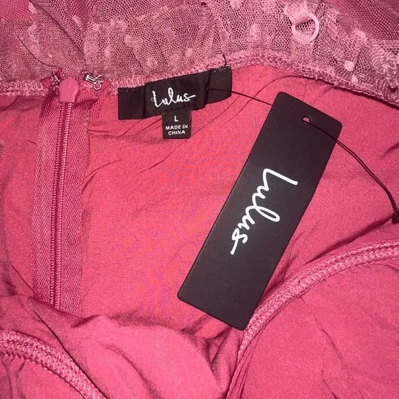 💗 Lulus Pink Tulle Polka Dot Midi Dress Size L Tiered Romantic Party NWT✨ - Picture 5 of 5